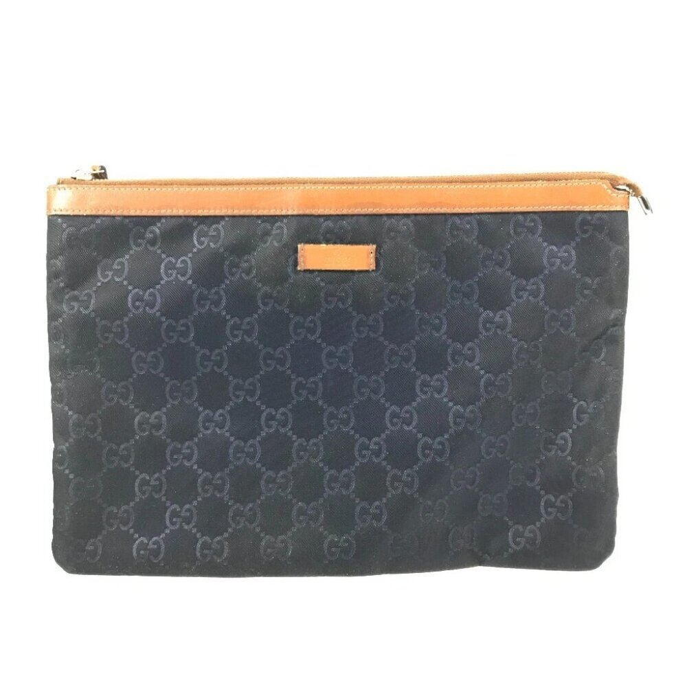 GUCCI 286209 GG logo All-over print pouch Clutch bag Leather / Nylon Navy